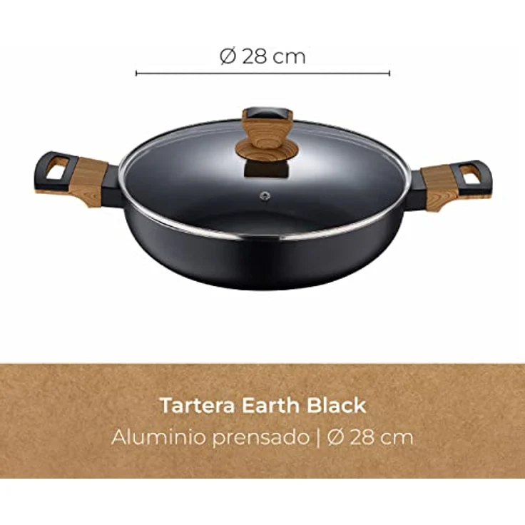 BERGNER Earth | Kochtopf | Niedrige Stielkasserolle 28 cm mit Deckel | Farbe Grau | Aus Gepresstem Aluminium mit Ergonomischen Holzgriffen | Küchenzubehör | Geeignet für alle Herdarten – Bild 2