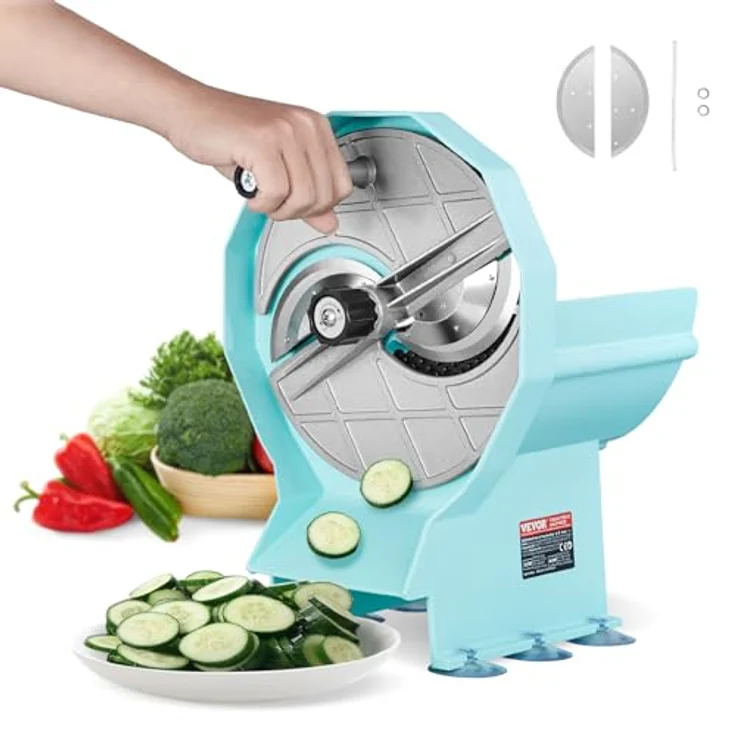 VEVOR Manueller Gemüse- und Obstschneider, 0–12 mm Dicke, mit Edelstahlklingen und doppelten Zufuhröffnungen für präzise Schnitte von Gurken, Zitronen und Tomaten – Bild 1