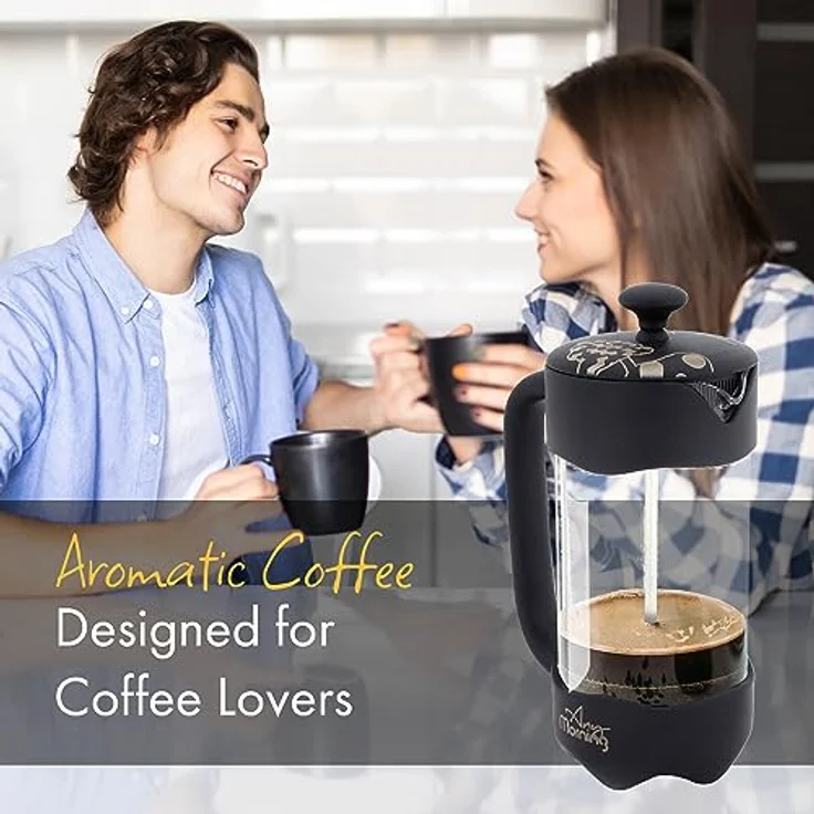 Any Morning FY92 French Press Kaffeebereiter | Kaffeekanne aus Edelstahl | Pressstempelkanne für frischen Filterkaffee | isolierte Kaffeepresse für Zuhause | Reisen | Camping | 350 Ml | Schwarz – Bild 5