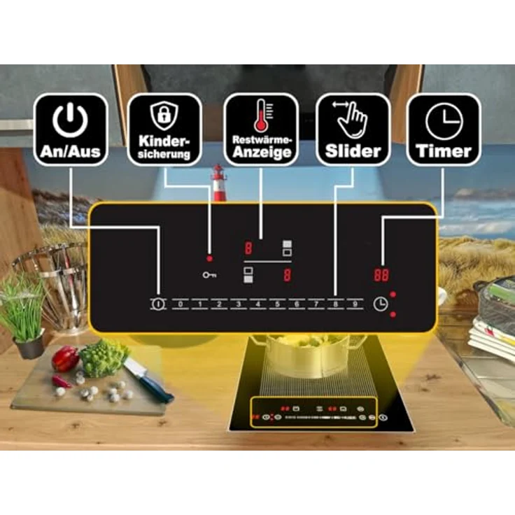 Acopino Induktionskochfeld Glaskeramik KMI2 mit Flexzone Sensor Touch Control, autark, 30 cm, schwarz – Bild 4