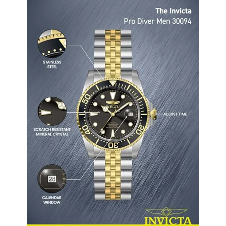 Invicta Pro Diver Automatikuhr, Edelstahl Herrenarmbanduhr mit schwarzem Zifferblatt, 42mm, 20 bar wasserdicht – Bild 4