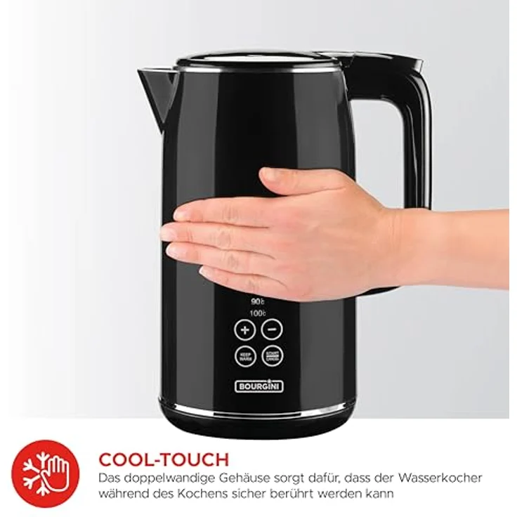 Bourgini Cool Touch Digitaler Wasserkocher, 1.7 l mit Warmhaltefunktion und digitalem Bildschirm, Schwarz – Bild 4