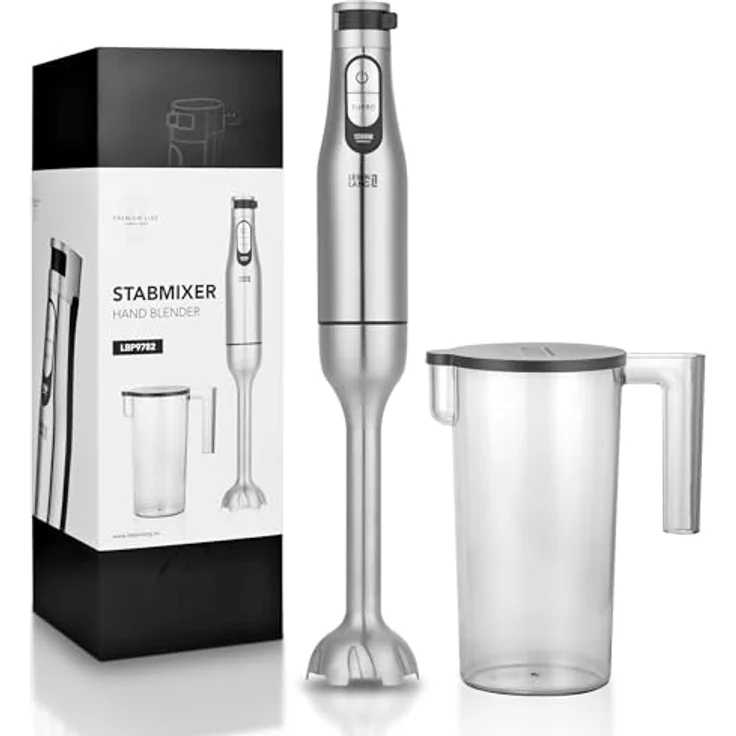 LEBENLANG Premium 1200W Stabmixer Edelstahl, inkl. 1000ml Messbecher & Spritzschutz, stufenlos verstellbar mit Turbo-Modus, elektrische Hand Blender Pürierstab für Suppen, Saucen & Smoothies – Bild 1