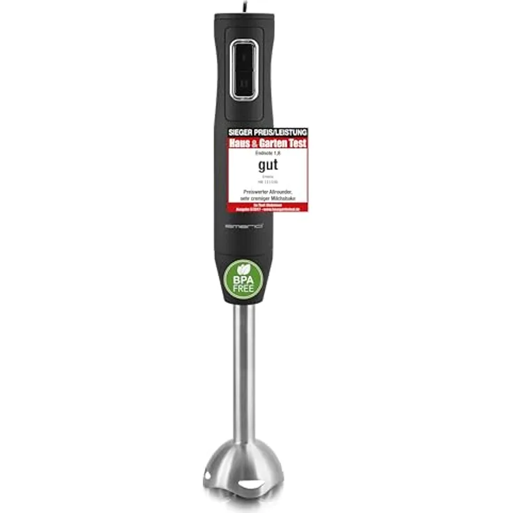 Emerio HB-111446 Stabmixer, TESTSIEGER Preis/Leistung, gummierter Rutschfester Griff, Edelstahl, BPA-frei, Schwarz