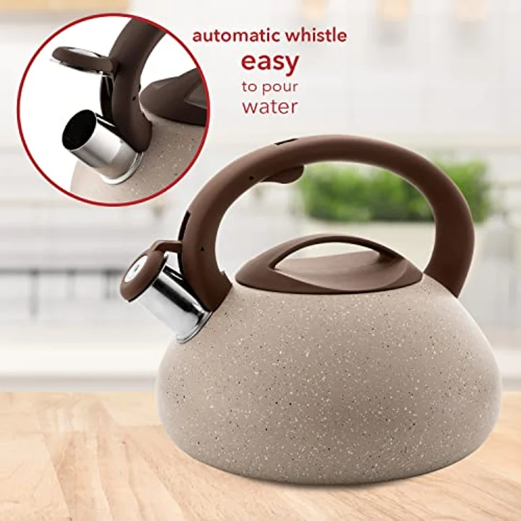 FLORINA Wasserkessel (2,5 l) I Edelstahl Teekessel LAVA I Flötenkessel mit Silikongriff I Automatischer Pfiff I Wasserkocher für Induktionsherd, Gasherd und Elektroherd I Farbe: Beige – Bild 2