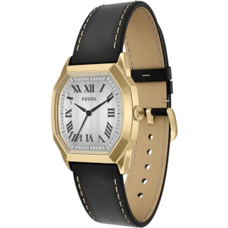 Fossil Harlow, Herren 33MM goldfarbene Edelstahl-Armbanduhr mit cremefarbenem Zifferblatt, FS6215, schwarz-ledernem Band, 3-Zeiger-Quarzwerk, wasserdicht bis 30 m – Bild 3