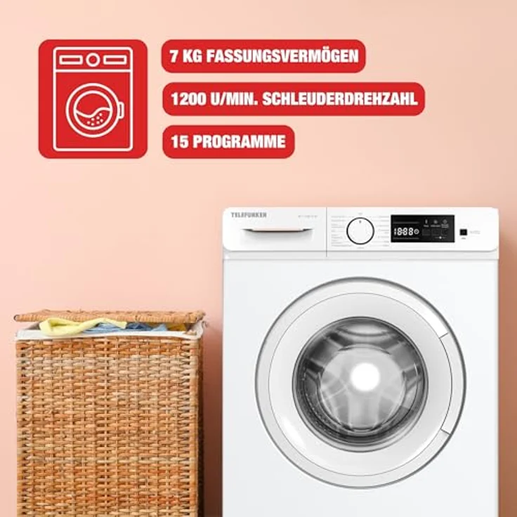 Telefunken W-7-1200-B-W, 7kg Frontlader Waschmaschine mit 1200 U/Min, Inverter Motor, AquaStop und Schontrommel, weiß – Bild 3