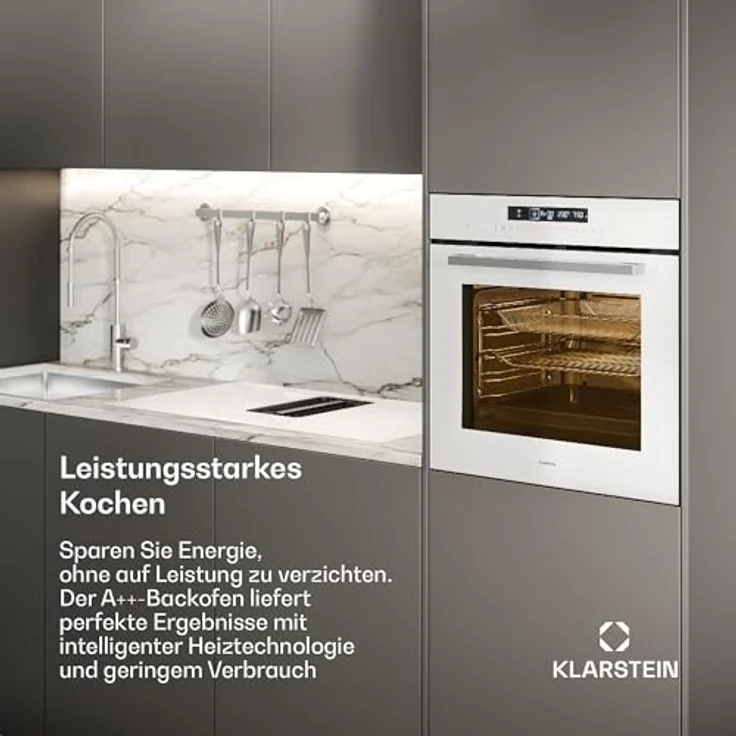 Klarstein Airjet Einbaubackofen 60 cm, 72L, 13 Modi, Airfryer-Funktion, Touch-Steuerung, Energieklasse A++, Weiß – Bild 2
