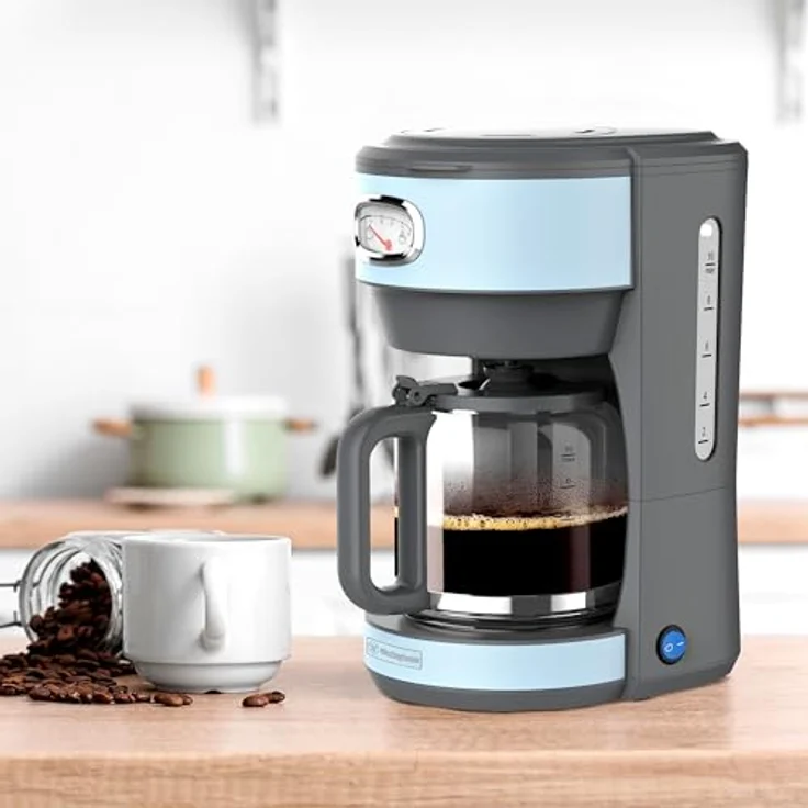 Westinghouse Kaffeemaschine Retro-Design, Filterkaffeemaschine für bis zu 10 Tassen, Permanentfilter, Glaskanne, Tropfschutzsystem, Warmhaltefunktion, Brühvorgang-Anzeige, Abschaltautomatik, hellblau - Preisvergleich – Bild 5
