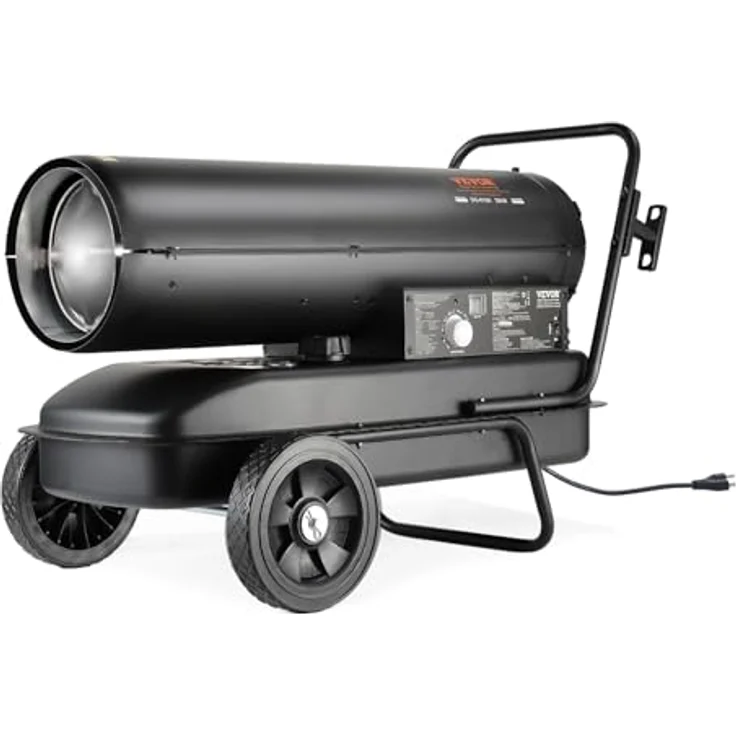 VEVOR Kerosin-/Diesel-Warmluftheizung DG-K100, tragbarer Torpedo-Raumheizer mit 100.000 BTU und Thermostat, 38-Liter-Tank für innen und außen, schwarz – Bild 1