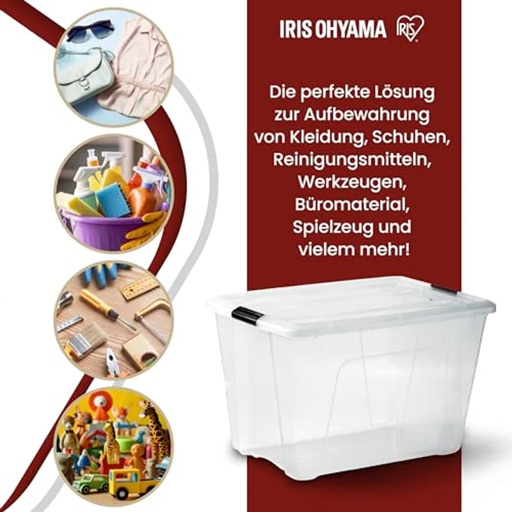 IRIS OHYAMA stapelbare Aufbewahrungsboxen mit Klickverschluss, Plastik, transparenter Deckel, 60 L, 2er Set – Bild 6