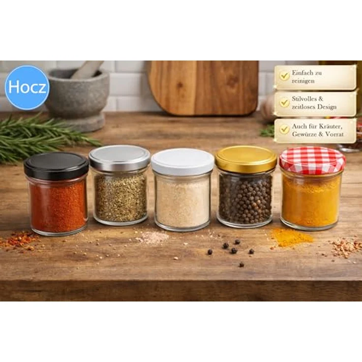 hocz Marmeladengläser 100x 167 ml, Einmachgläser mit goldenen Schraubdeckeln TO 66, luftdicht & spülmaschinenfest, ideal für Marmelade und kreative Geschenkideen – Bild 5
