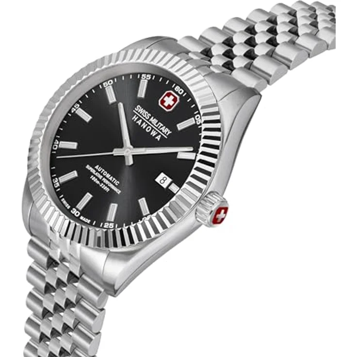 Swiss Military Hanowa Herren Analog Schweizer Automatikwerk Uhr mit Edelstahl Armband SMWGL0002101, Schwarz/Silber, Saphirglas, 10 bar wasserdicht – Bild 2