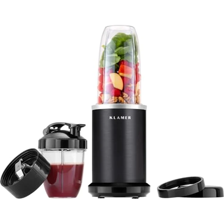 KLAMER Bullet Mixer 1000 Watt, elektrischer Smoothie Maker mit 2 Mixbehältern, Edelstahlklingen und BPA-freiem Zubehör – Bild 1