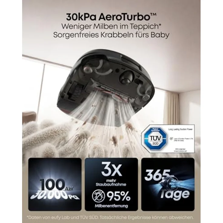 eufy Saug‑ & Wischroboter HydroJet S2, 30kPa AeroTurbo™ 2.0‑Saugkraft, HydroJet™-System 2.0, 12‑in‑1 UniClean™-Station, randnahe Reinigung, DuoSpiral™ Bürsten – Bild 2