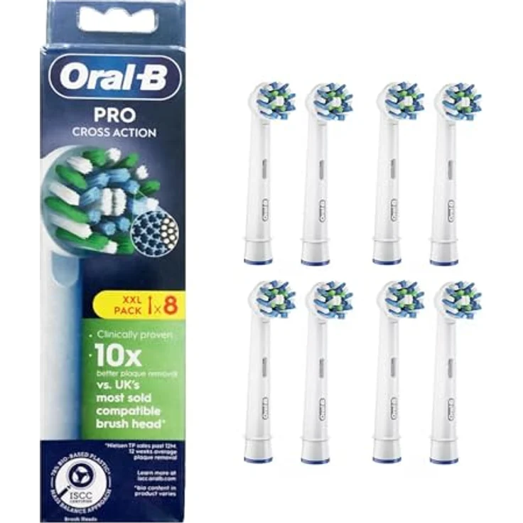 Oral-B Pro Cross Action, Elektrische Zahnbürstenköpfe mit X-Borsten für tiefere Plaque-Entfernung, 8 Stück, Weiß – Bild 1