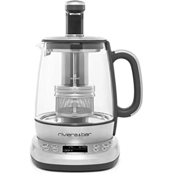 Riviera & Bar Cha Dao Expert Teekessel mit einstellbarer Temperatur, Hartglas und Edelstahl, 1,5 l, leiser Modus, optimaler Tee-Aufguss