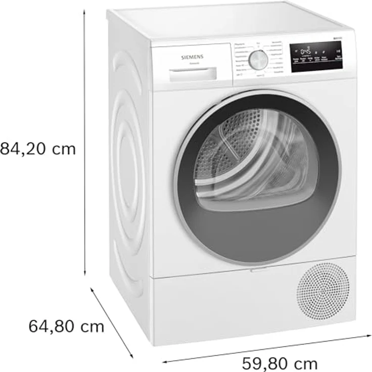 Siemens WT45HV0EM, iQ300 Wärmepumpen-Trockner, 8 kg, autoDry, super40-Programm, 63 dB, Touch LED-Display, softDry, Outdoor-Programm, easyClean-Filter, Kindersicherung, Weiß – Bild 3