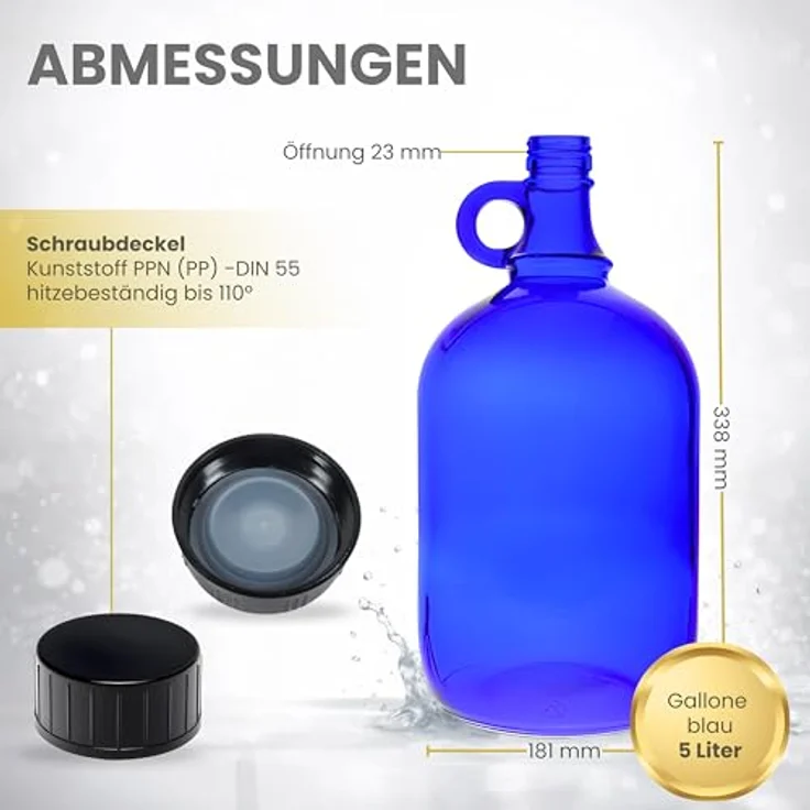 mikken - blaue XXL Glasflasche mit schwarzem Schraubverschluss für 5 Liter zum Selbstbefüllen – Bild 5
