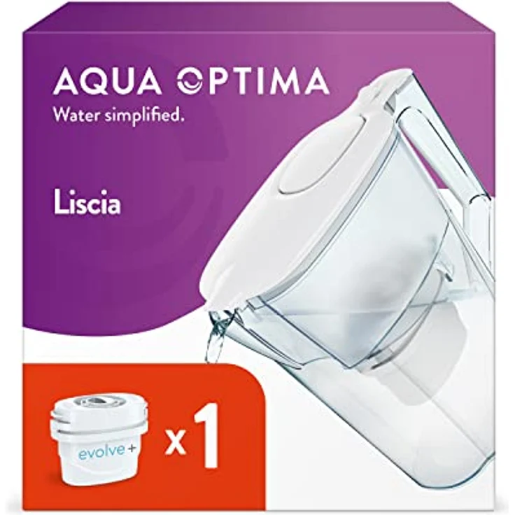 Aqua Optima Liscia Wasserfilterkanne & 1 x 30 Tage Evolve+ Wasserfilterkartusche,2,5 Liter Fassungsvermögen,zur Reduzierung von Mikroplastik,Chlor,Kalk und Verunreinigungen,weiß, One Size - Preisvergleich – Bild 1