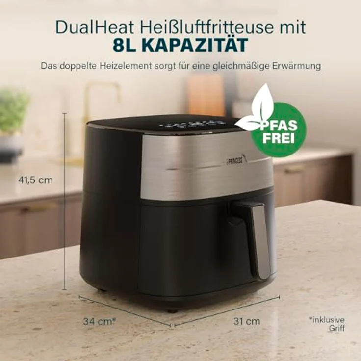 Princess Heißluftfritteuse 182280, XXL 8 L mit zwei Heizelementen, voreingestellten Programmen, einstellbarer Temperatur und Timer, BPA- und PFAS-frei, 2000 W – Bild 3