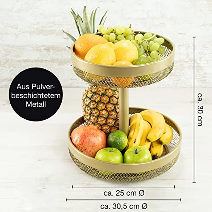 Moritz & Moritz Obst Etagere Gold Metall - Moderne Obstschale Gold - Obstkorb Gold zur Aufbewahrung von Obst, Gemüse und Brot – Bild 2