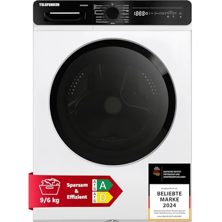 Telefunken Waschtrockner Kombi, 9 kg Waschen / 6 kg Trocknen, 1400 U/Min, Inverter Motor, 15 Programme, AquaStop, energiesparend, weiß – Bild 1