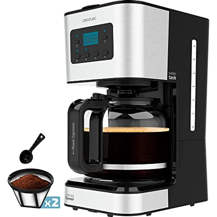 Cecotec Programmierbare Kaffeemaschine 66 Smart Plus, 980 W, Kapazität 12 Kaffee, ExtemAroma-Technologie und AutoClean-Funktion, Edelstahl-Finish, LCD-Display, 1,5 l Stahlgrau
