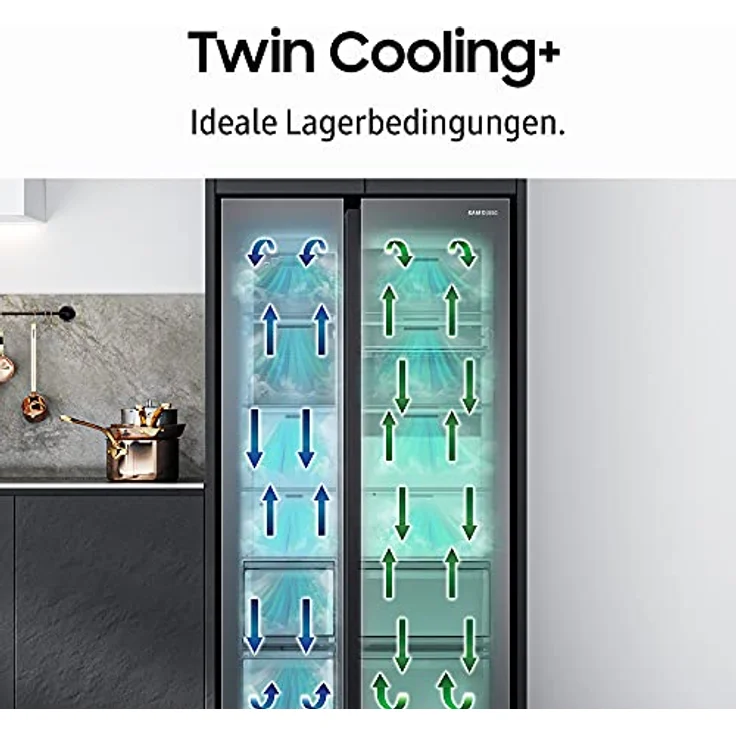 Samsung French-Door-Kühlschrank RF48A400EM9/EG, 488 l, Twin Cooling+, Power Cool & Power Freeze, Twist Ice Maker, Edelstahl Look – Bild 4