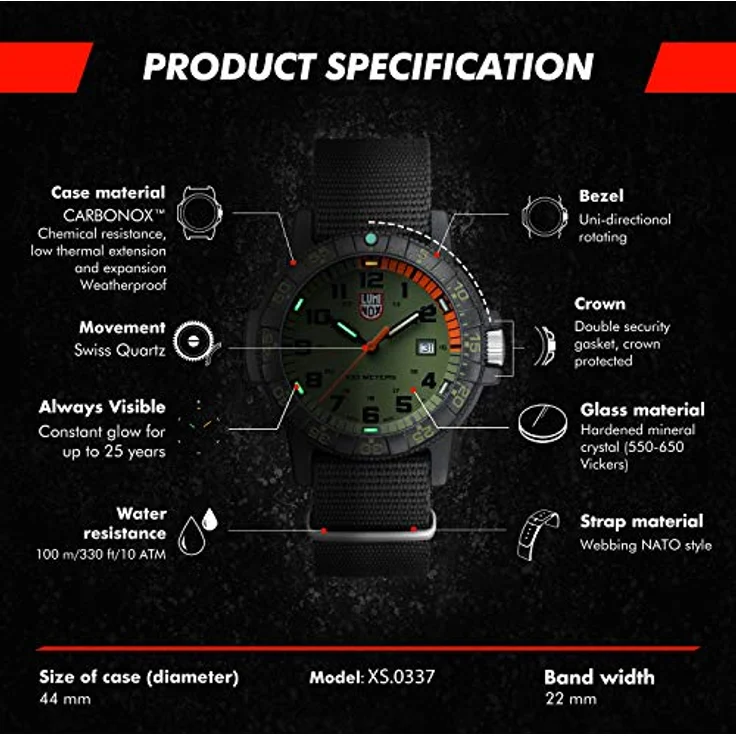 Luminox Herren Armbanduhr XS.0337 Leatherback Sea Turtle Giant 44 mm, Outdoor Uhr – Bild 2