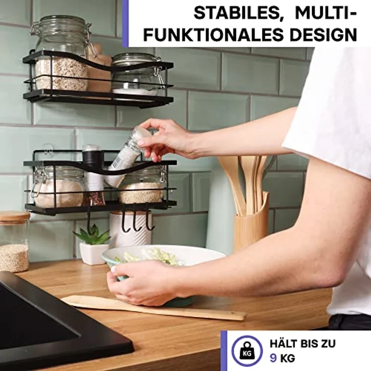 Kincmax Duschregal für Badezimmer, ohne Bohren, rückstandslos klebend, SUS304 rostfreier Lebensmittel-Aufbewahrungskorb, 2-in-1 Küche Gewürzregal, 2 Stück matte black – Bild 5