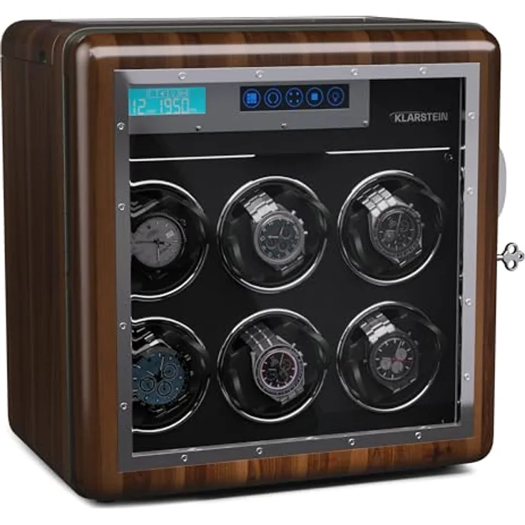 Klarstein Uhrenbeweger Valmont 6+4, eleganter Uhrenkasten für 10 Automatikuhren mit Touch-Panel und Key Lock, schwarz