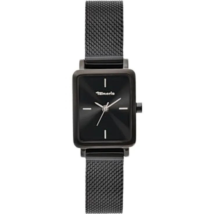Tamaris Damenuhr - Elegante Armbanduhr mit schmalem, selbstkürzbaren Edelstahl-Meshband, 23 mm, wasserdicht bis 3ATM, schwarz