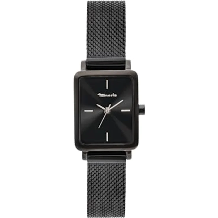 Tamaris Damenuhr - Elegante Armbanduhr mit schmalem, selbstkürzbaren Edelstahl-Meshband, 23 mm, wasserdicht bis 3ATM, schwarz – Bild 1