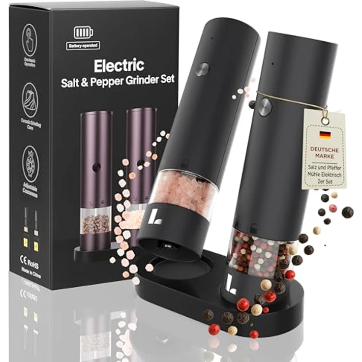 LUNARIA Elektrische Gewürzmühle [PREMIUM] – Wiederaufladbare Pfeffer- und Salzmühle mit einstellbarem Mahlgrad, LED-Beleuchtung und hochwertigem Design für Küche & Tisch – Bild 1