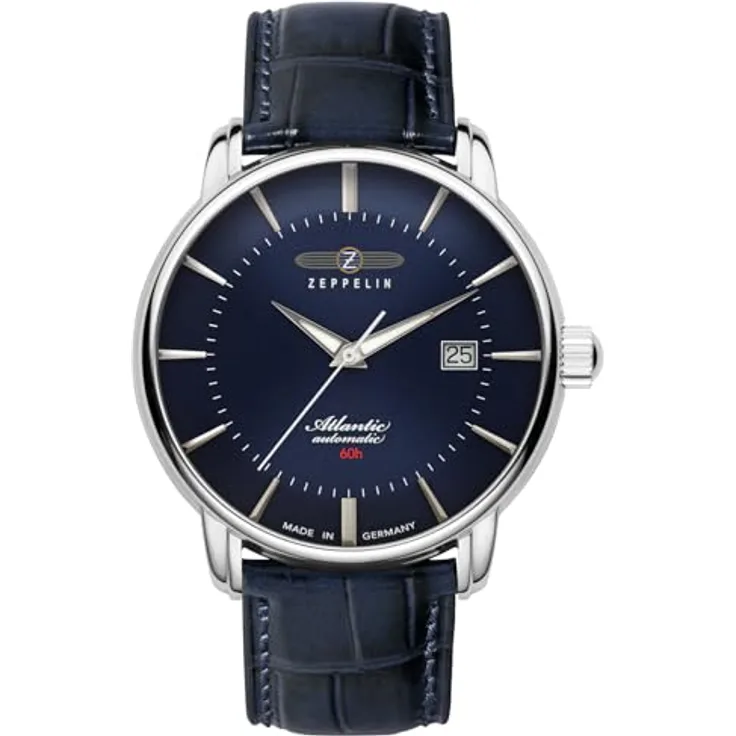 Zeppelin Herrenuhr Automatik Atlantic Dunkelblau 8460-3, Lederarmband, Edelstahlgehäuse, Mineralglas