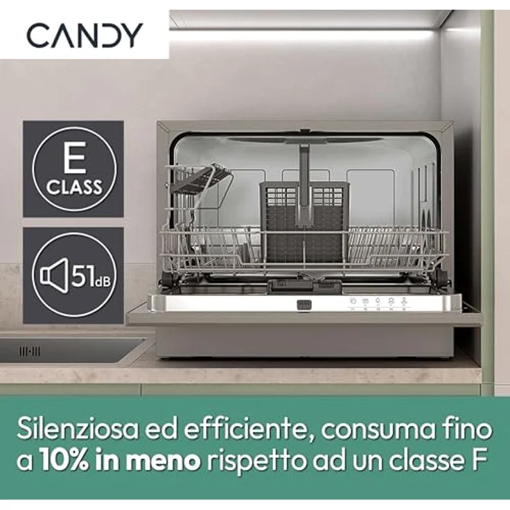 Candy CP 6E51LS Geschirrspüler, freistehend, Edelstahl, 6 Maßgedecke, 51 dB, Energieeffizienzklasse E – Bild 8