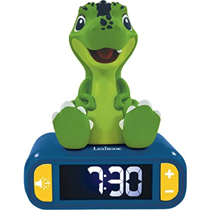 Lexibook RL800DINO, Dinosaurier Nachtlicht-Wecker mit Sounds und Melodien, LCD-Hintergrundbeleuchtung, Schlummerfunktion, Blau/Grün