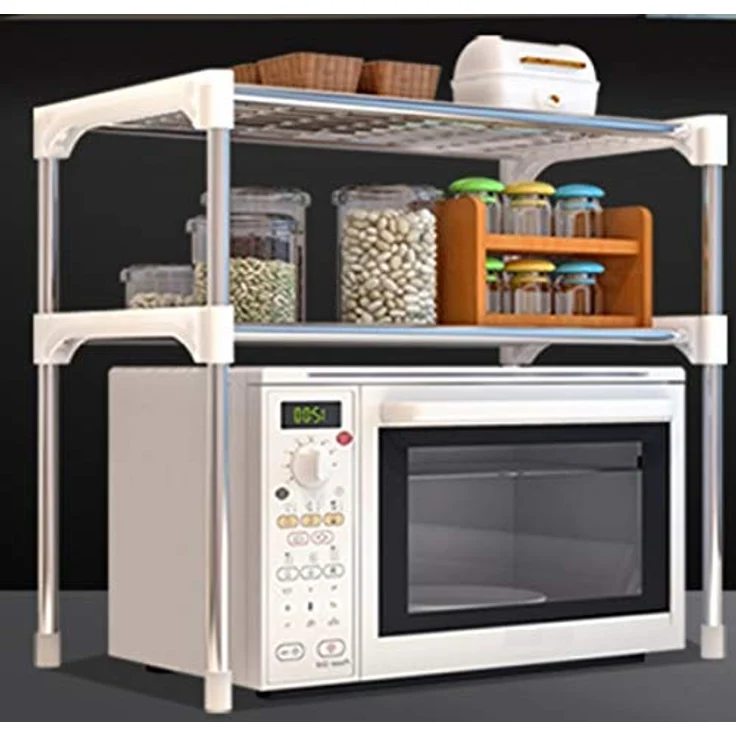Bayli Mikrowellenregal mit 2 Ebenen | Halter für Mikrowelle | Küchenregal [56 x 30 x 50 cm] | Mini Backofen Halterung | Standregal, grau – Bild 3