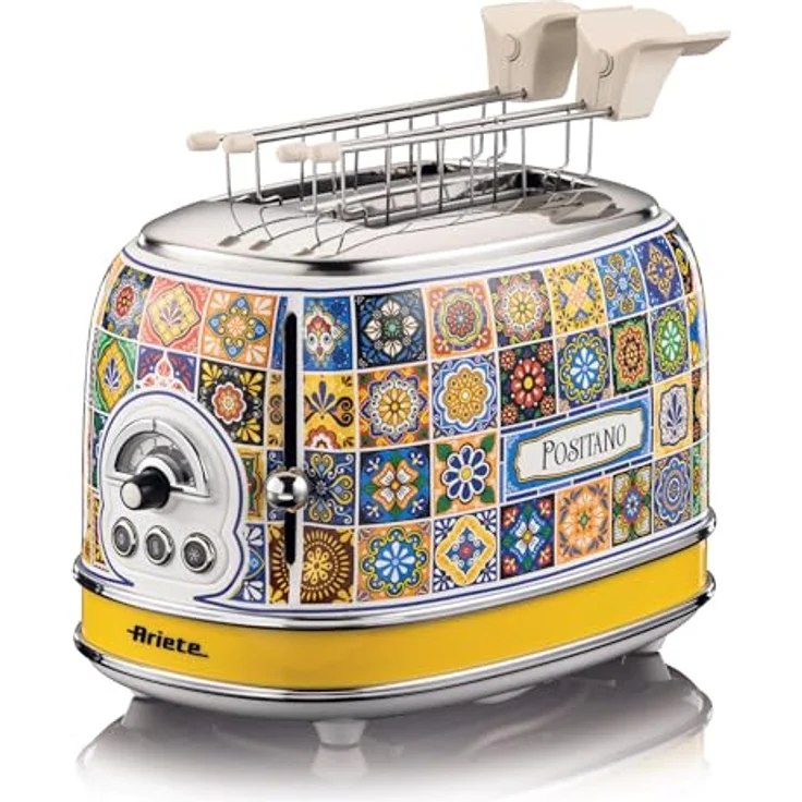 Ariete Positano 155, 2-Scheiben-Toaster, Edelstahl, 810W, mit 6 Toaststufen, Automatischer Auswurf, Auftaufunktion, Herausnehmbares Krümelfach, inklusive Sandwichzangen – Bild 1