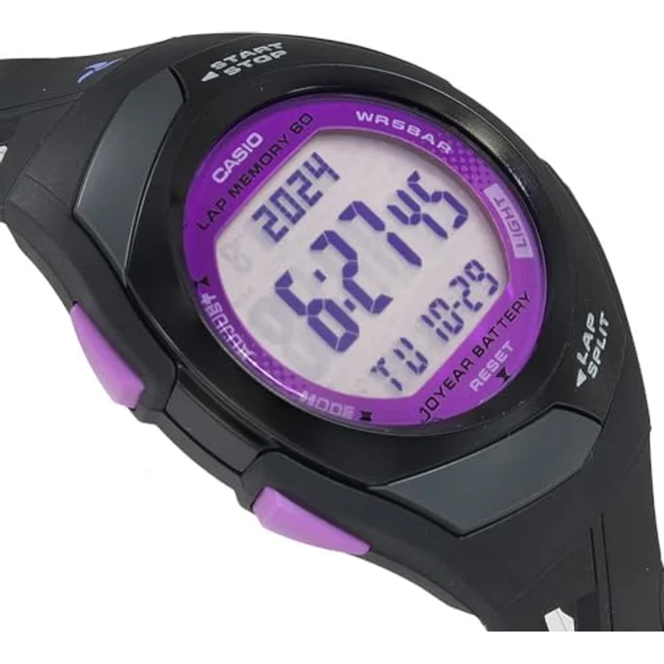 Casio Sports Damen- und Jugenduhr Digital Schwarz/Lila STR-300-1CEG, Kunststoffarmband, Dornschließe, anthrazitfarbenes Zifferblatt – Bild 3