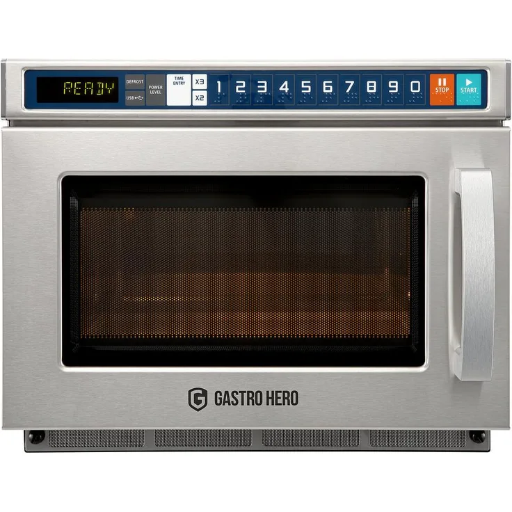 GastroHero MW-ECO1800, 1800 W Edelstahl Mikrowelle mit 17 L Volumen, Touch-Bedienfeld und automatischer Erinnerungsfunktion