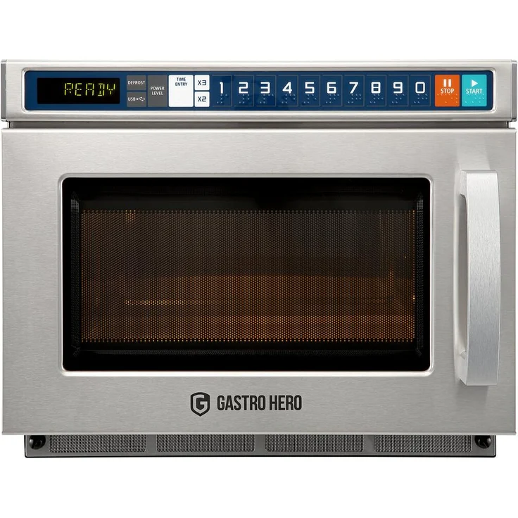 GastroHero MW-ECO1800, 1800 W Edelstahl Mikrowelle mit 17 L Volumen, Touch-Bedienfeld und automatischer Erinnerungsfunktion