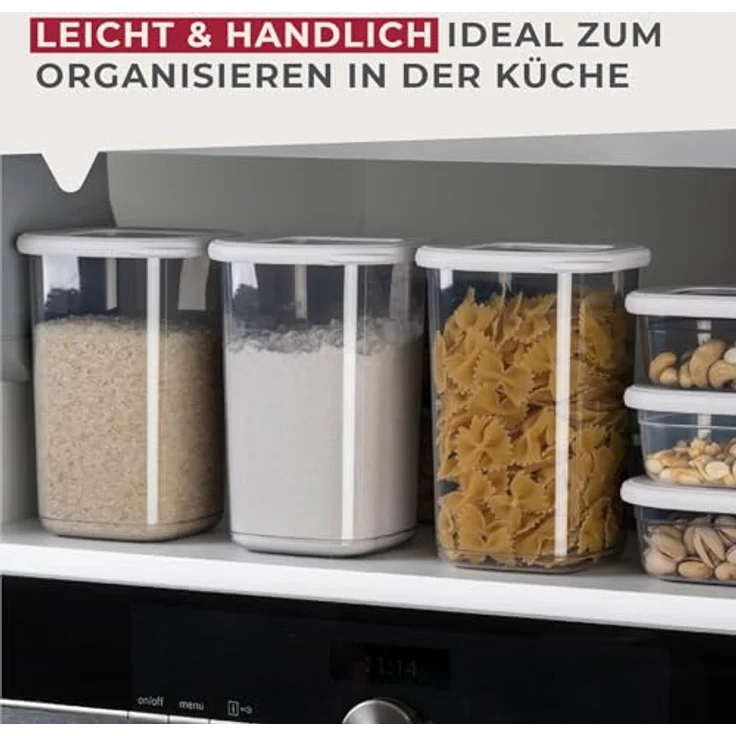 FACKELMANN Vorratsdose eckig 1200ml – Transparent mit hellem beigem Deckel, Spülmaschinenfest & Robust für Meal Prep – Bild 2