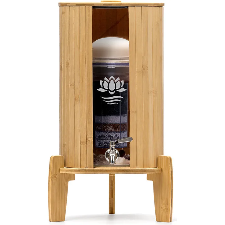 Lotus Vita Wasserfilter Glas-Wasserspender Kendra 9L - mit Blume des Lebens - Lotus Fontana, Bambus Blau