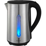 MICHELINO 1,8 Liter Wasserkocher mit LED-Licht Silber/kabelloser Ausguss/matt mit 2 LEDs - rot und blau