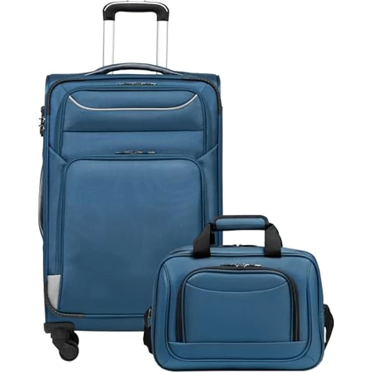 COOLIFE Mittleres Koffer-Set 2tlg, Trolley Reisekoffer mit 4 Rollen, Oxford Gewebe, TSA-Schloss, blau+Silber – Bild 1