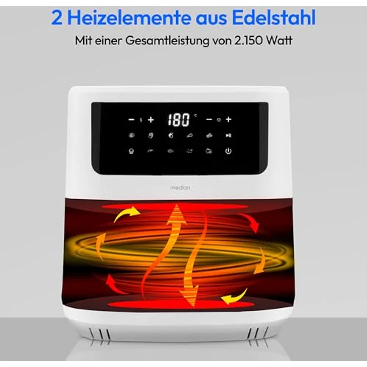 Medion® Heißluftfritteuse MD11750 P10 XL Duo, 2000 W, 6,3 L, Schüttelalarm, 9 Automatikprogramme – Bild 3