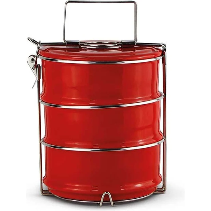 Neuetischkultur Lunchbox 3 Etagen, Emaille, Metallisch Rot, Essen To Go