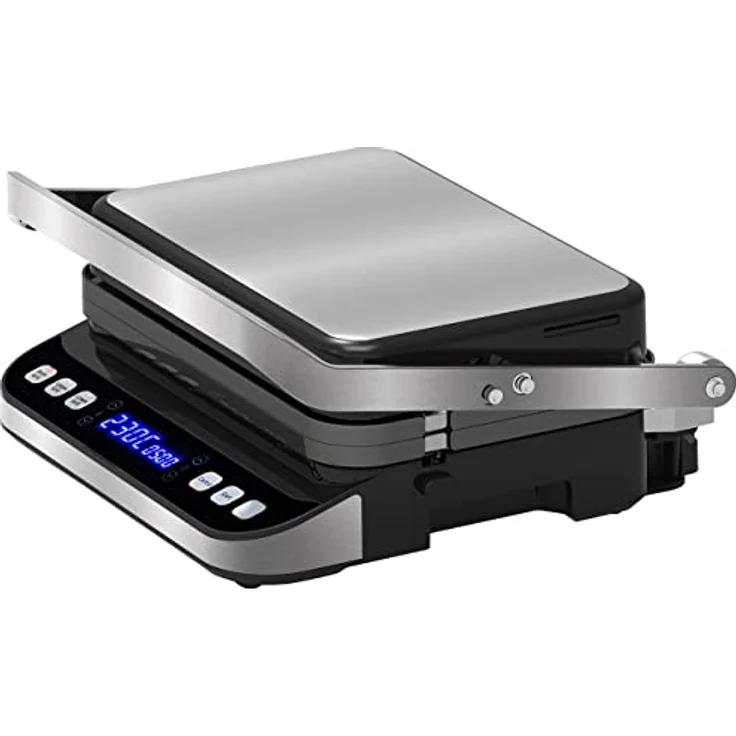 Rosenstein und Söhne Sandwichmaker: Digitaler Panini-, Sandwich- & Kontaktgrill, Timer & Memory, 2.000 W, Edelstahlgehäuse (Plattengrill, Grills, Grillspieße) – Bild 4